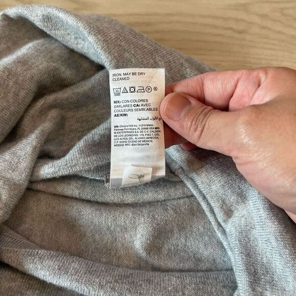 Chico's Poncho L/XL Heather Grey Fringe Cozy Cowl Neck Oversized - Picture 9 of 10